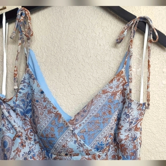 Vintage y2k 🌟 Midi Bow Tie Dress 🎀 Floral Paisley Slip ●Jrs 13● Cottagecore - Picture 2 of 5